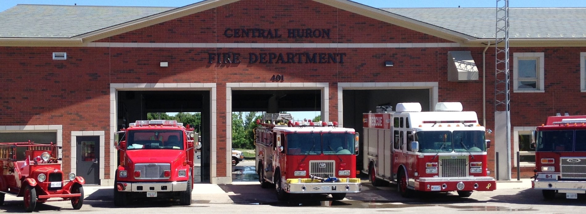 Fire trucks in front of fire hall