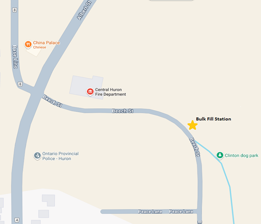 Map of location of bulk water fill station, located on Beech Street, Clinton