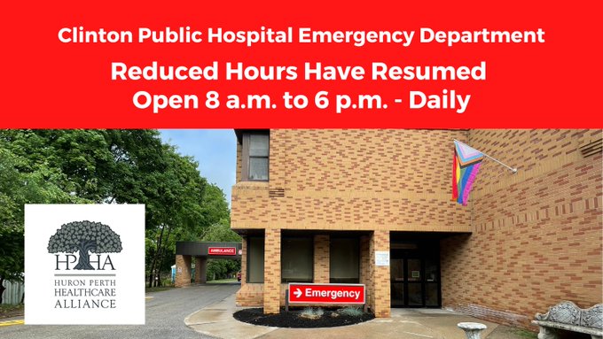 Clinton Public Hospital Reduced Emergency Hours in effect 