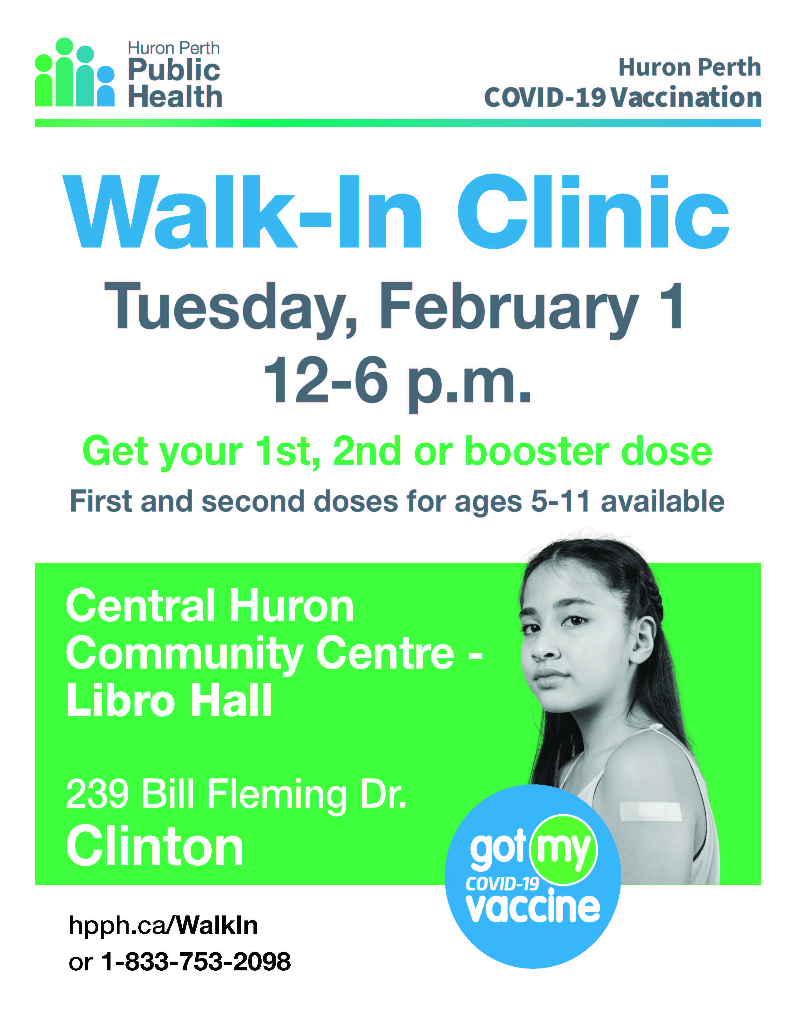 COVID-19 Vaccination Clinic on February 1, 2022 from 12-6pm, Central Huron Community Centre 