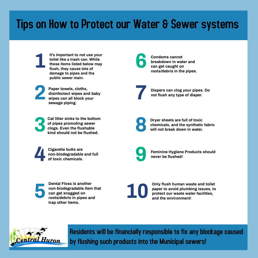 Tips on how to protect our water and sewer systems in Central Huron