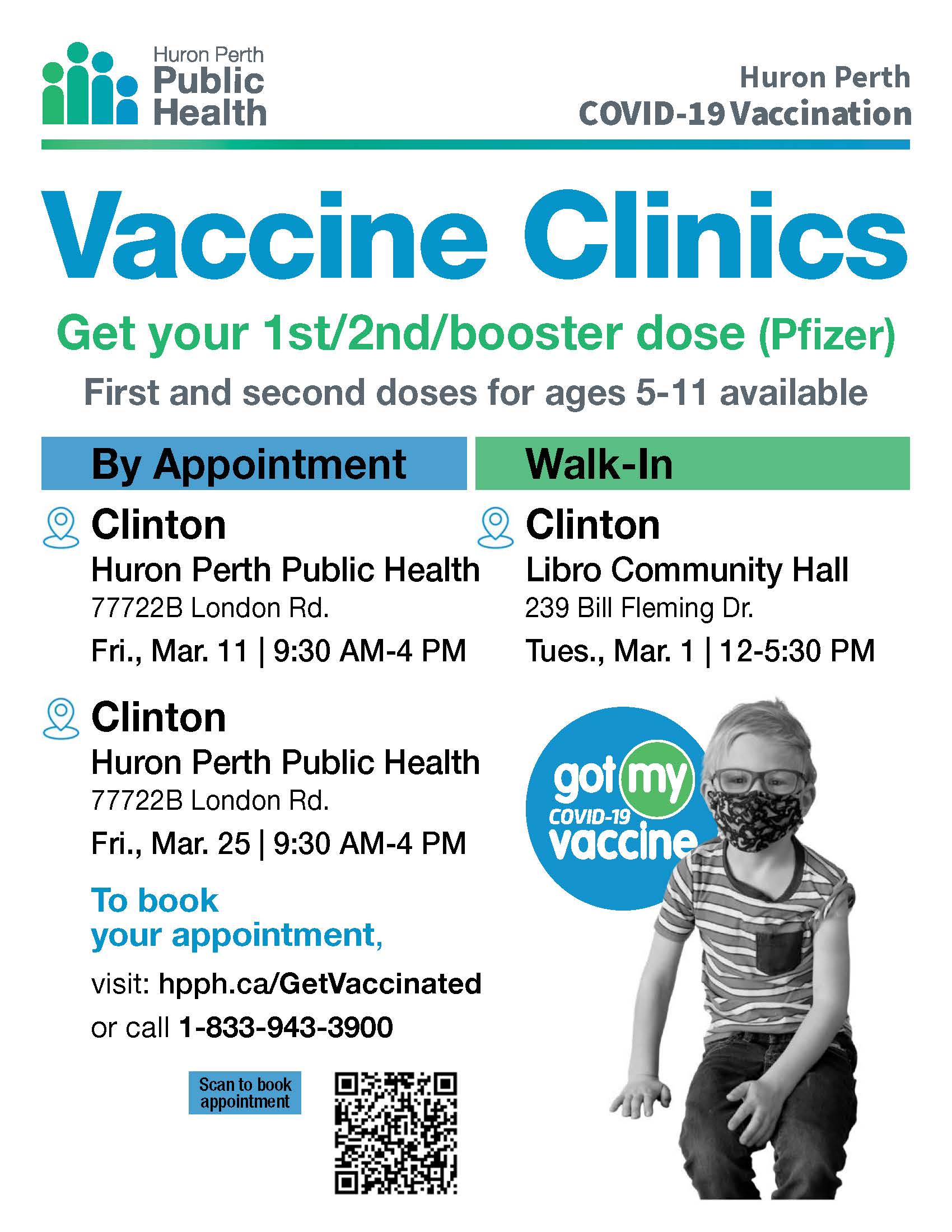 COVID-19 Vaccination Clinic on March 1, 2022 from 12-5:30pm, Central Huron Community Centre