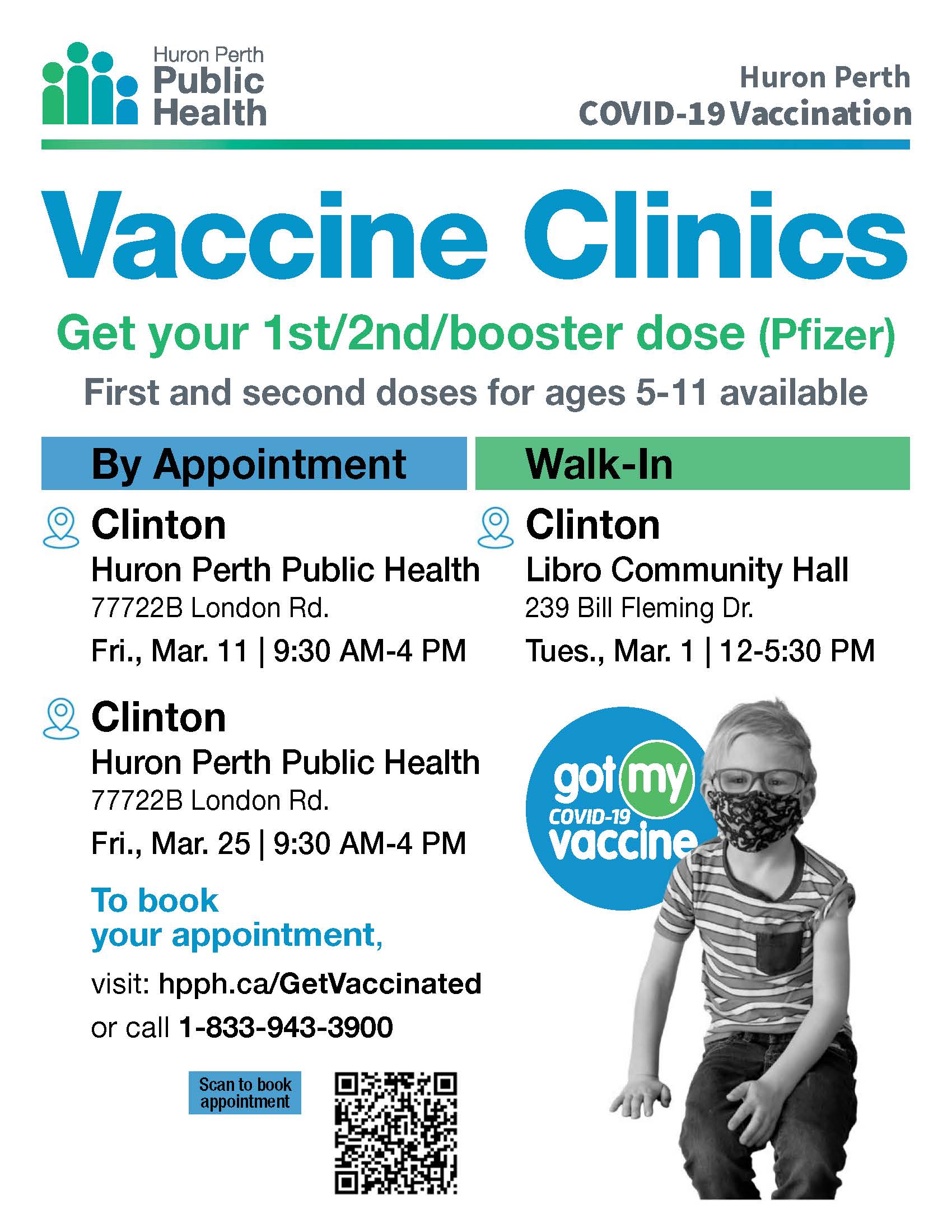 COVID-19 Vaccination Clinic on March 1, 2022 from 12-5:30pm, Central Huron Community Centre 